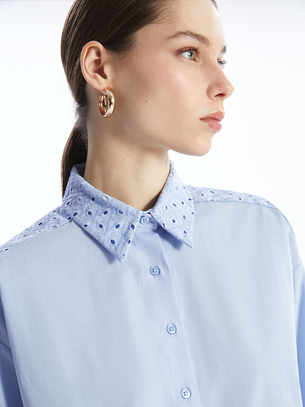 Embroidered Long Sleeve Oversize Women's Shirt Tunic -S4ES41Z8-YAQ