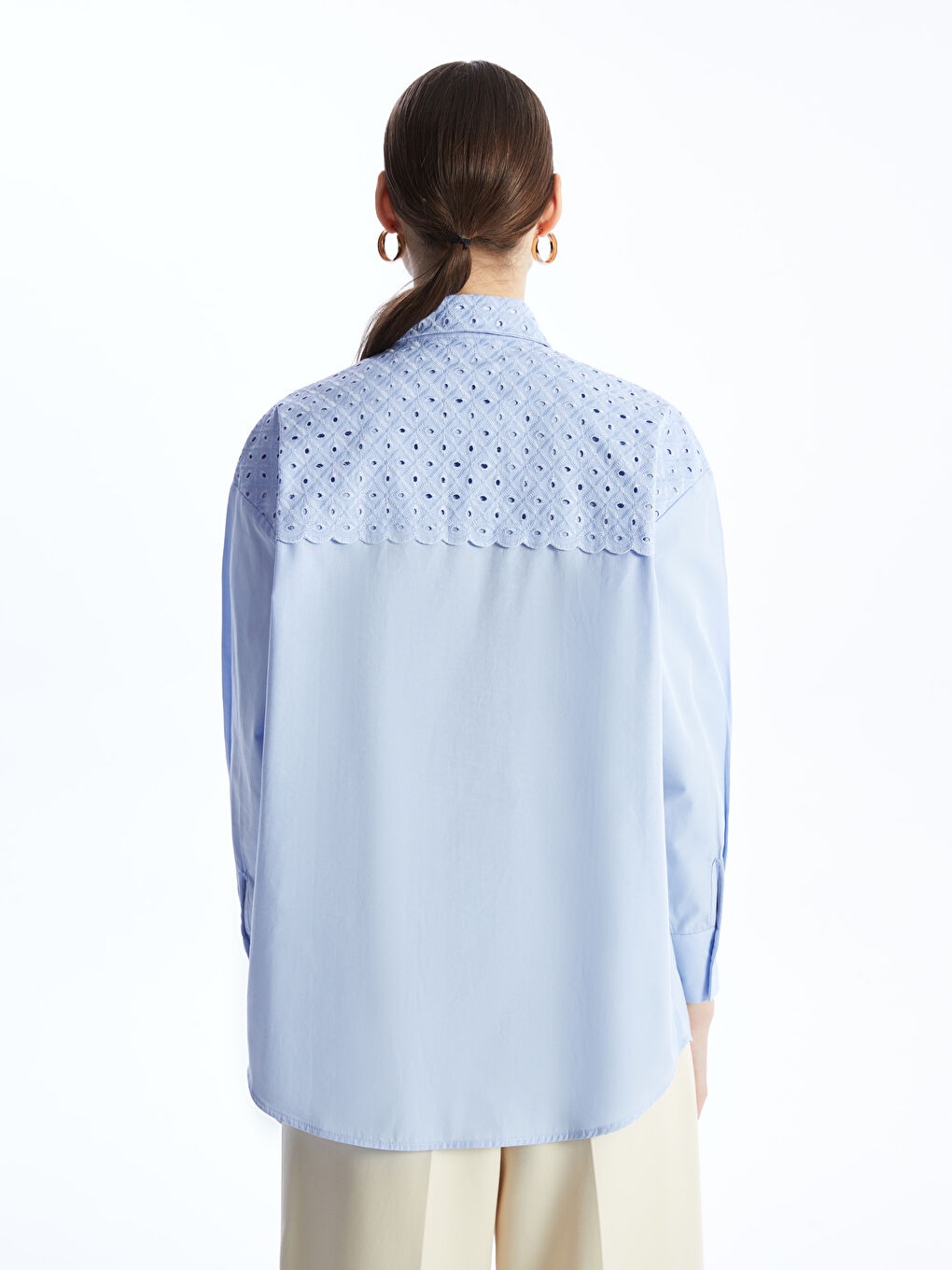 Embroidered Long Sleeve Oversize Women's Shirt Tunic -S4ES41Z8-YAQ