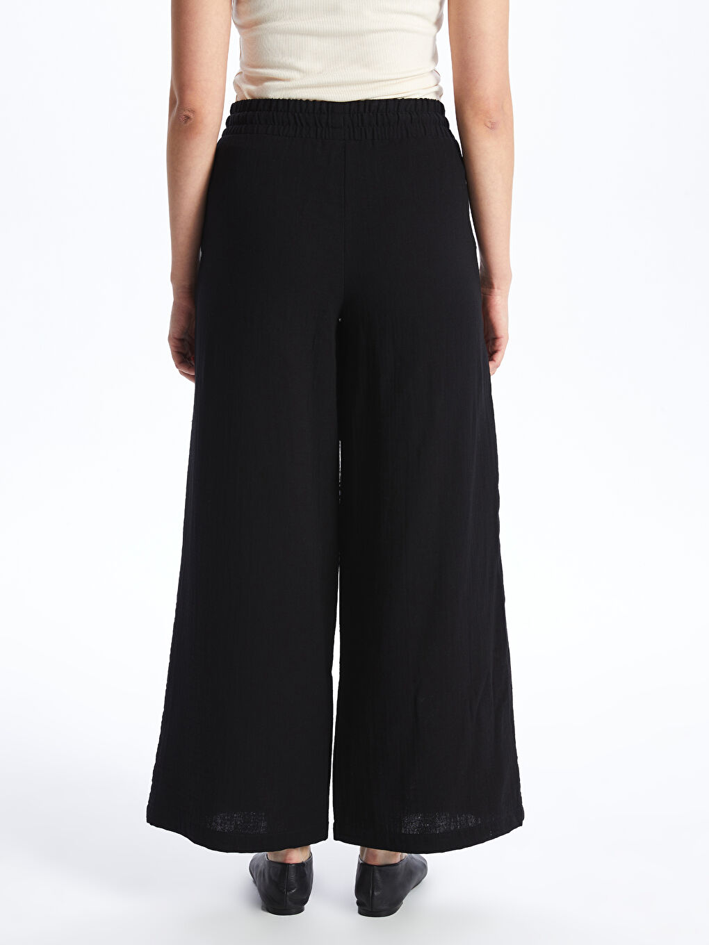 Siyah Beli Lastikli Rahat Kalıp Müslin Kadın Pantolon-4