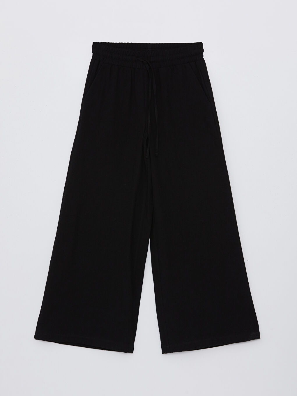 Siyah Beli Lastikli Rahat Kalıp Müslin Kadın Pantolon-5