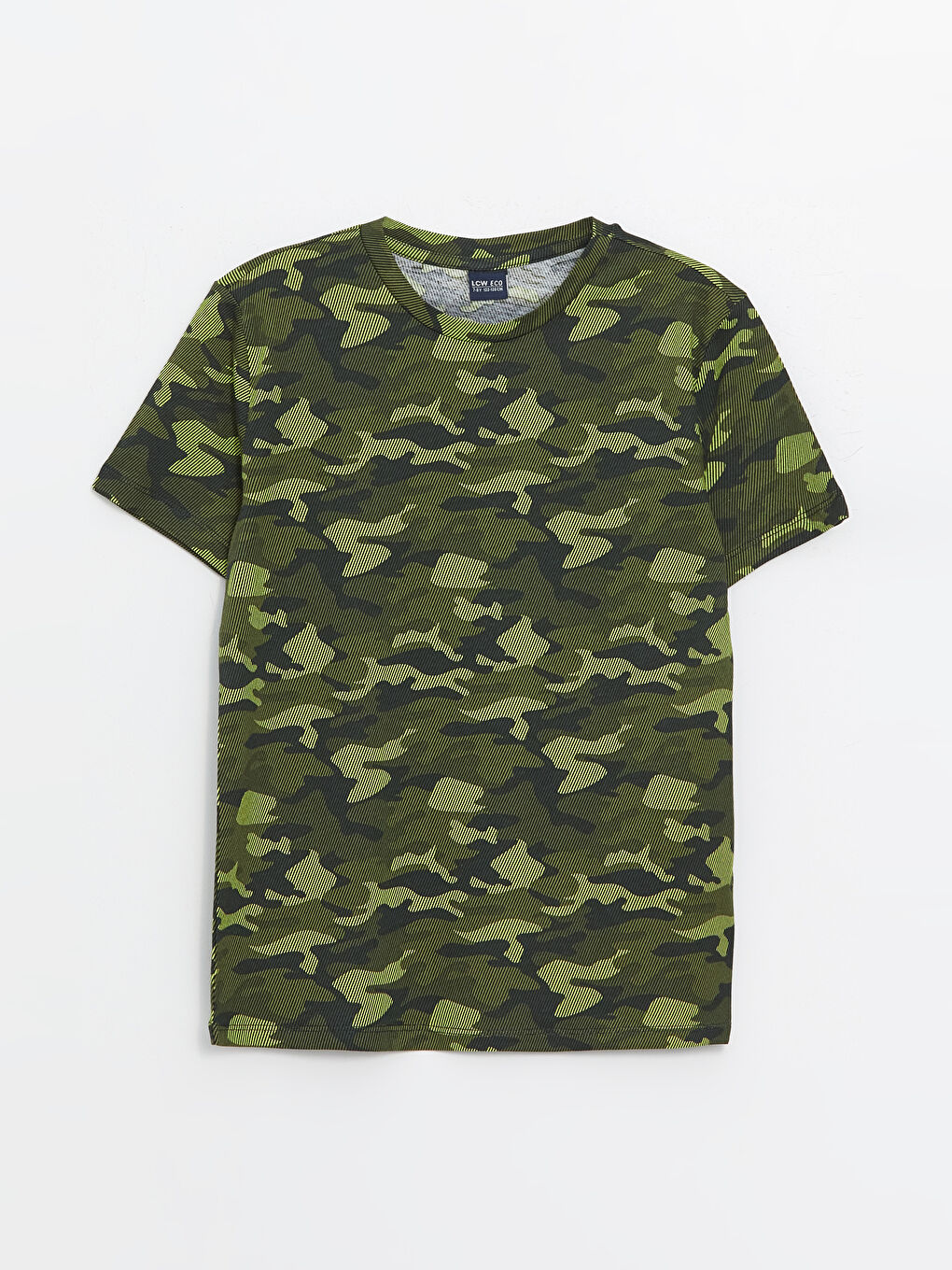Haki Bisiklet Yaka Kamuflaj Desenli Kısa Kollu Erkek Çocuk Tişört