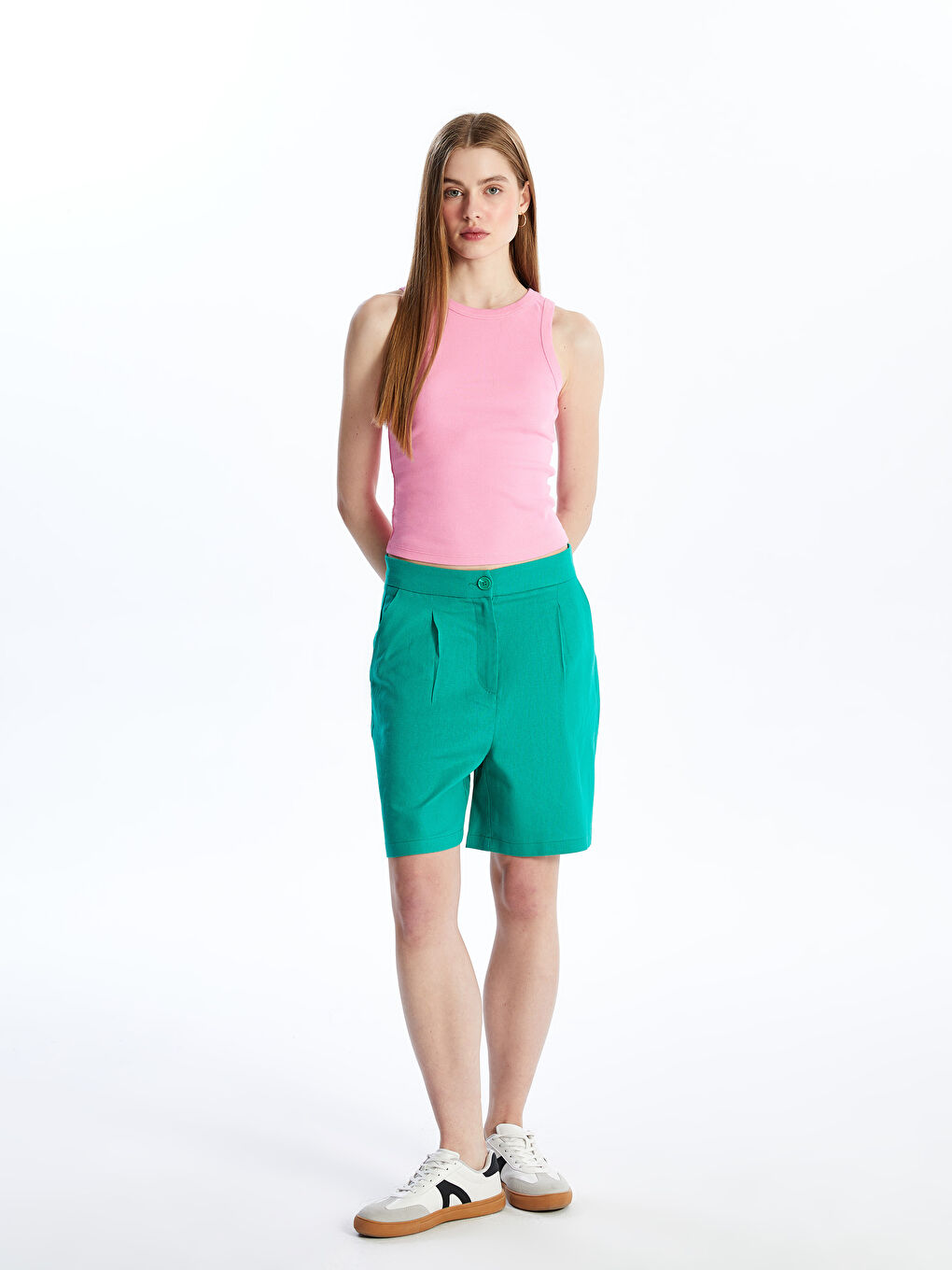 Loose Fit Plain Linen Blend Women's Shorts -S4ET65Z8-SMM