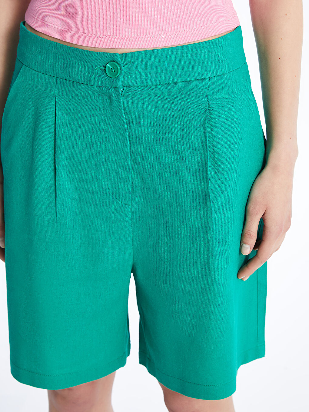 Loose Fit Plain Linen Blend Women's Shorts -S4ET65Z8-SMM