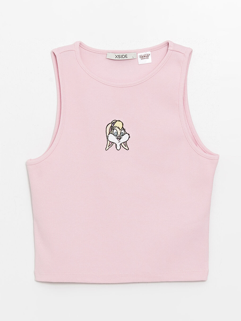 XSIDE Açık Pembe Bisiklet Yaka Lola Bunny Nakışlı Kadın Crop Atlet - 5