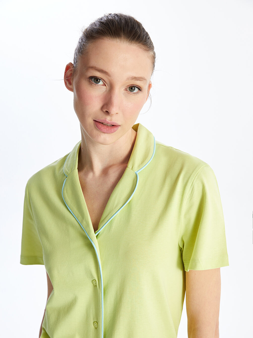Shirt Collar Straight Short Sleeve Women Short Pajamas Set -S4ET97Z8-FV0