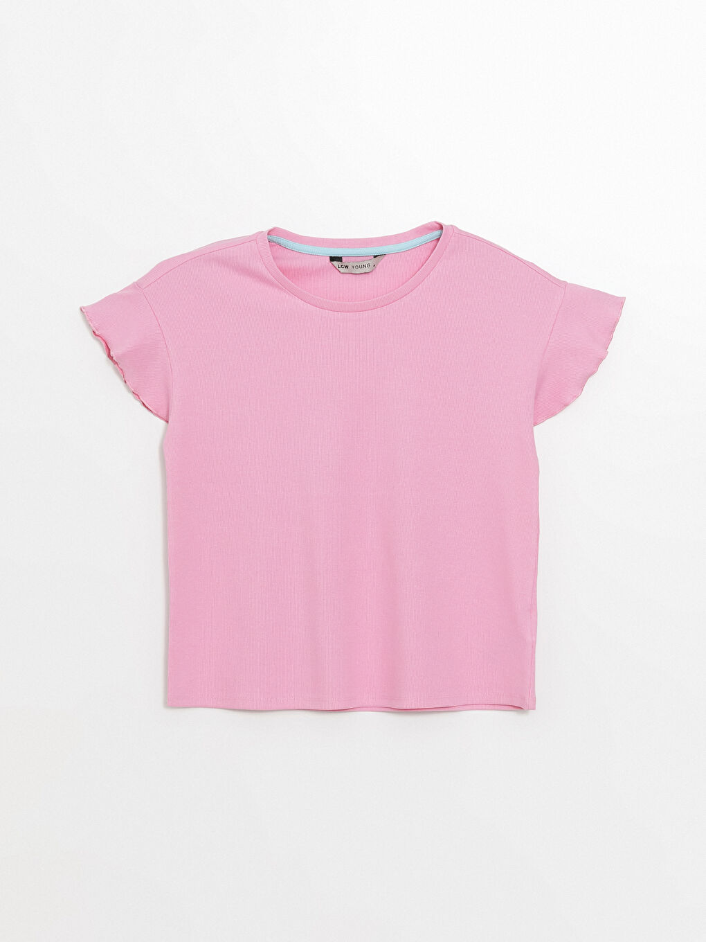 Pembe Bisiklet Yaka Fırfırlı Kadın Pijama Üstü