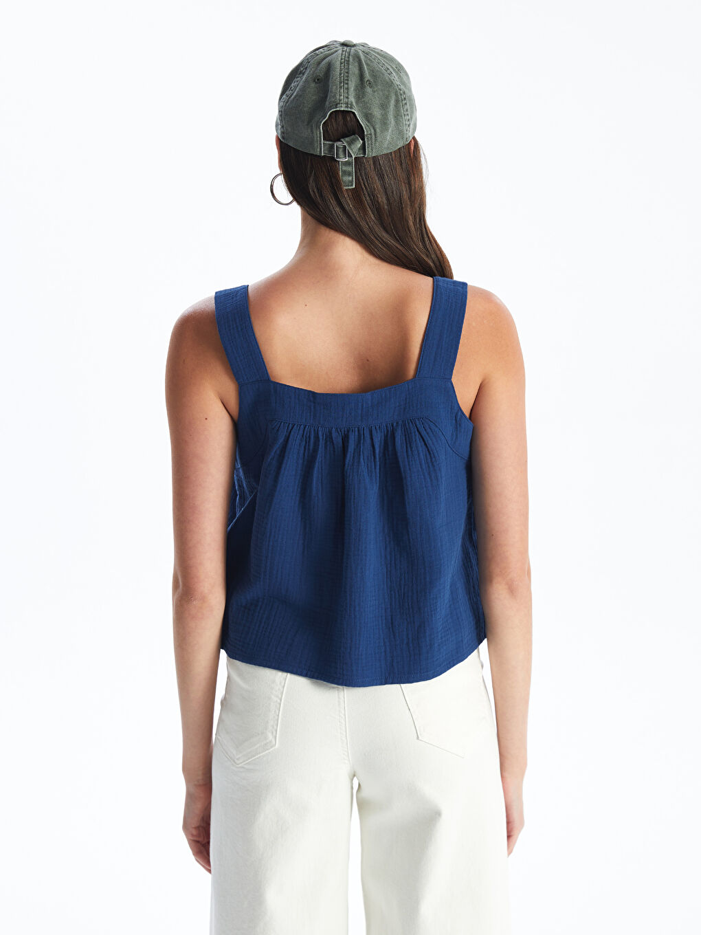 Blouse Unie à Col Carré pour Femmes