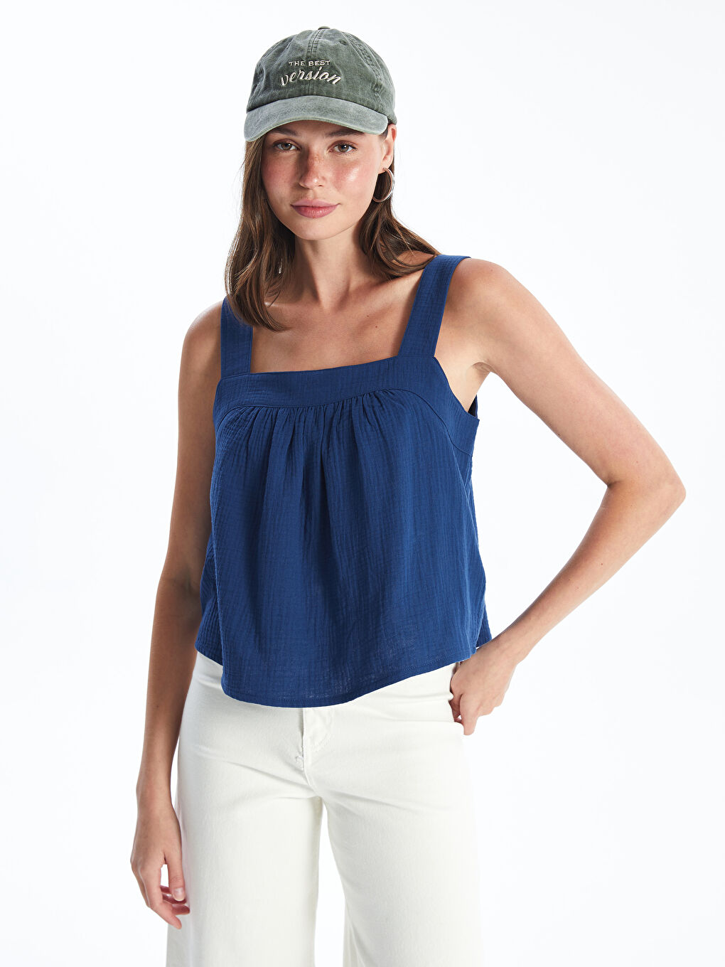 Blouse Unie à Col Carré pour Femmes-2
