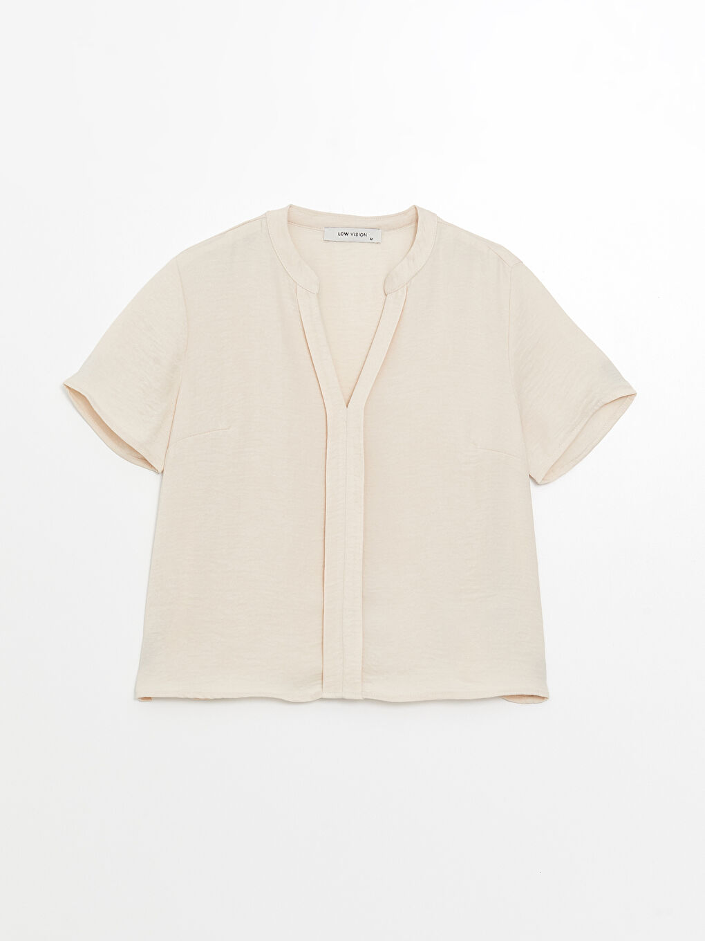 әйелдерге арналған ойық жағалы өрнексіз қысқа жең блузка-5