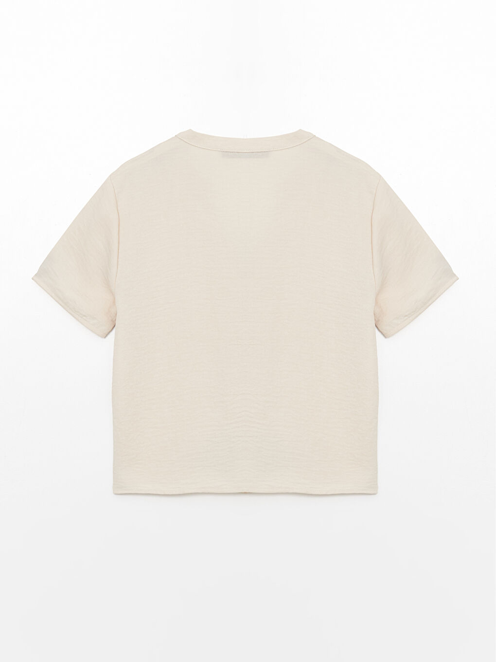 әйелдерге арналған ойық жағалы өрнексіз қысқа жең блузка-6