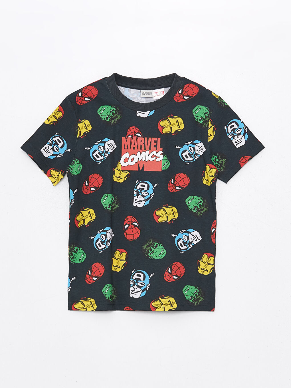 تيشيرت كم قصير مطبوع سبايدرمان بياقة دائرية للأولاد