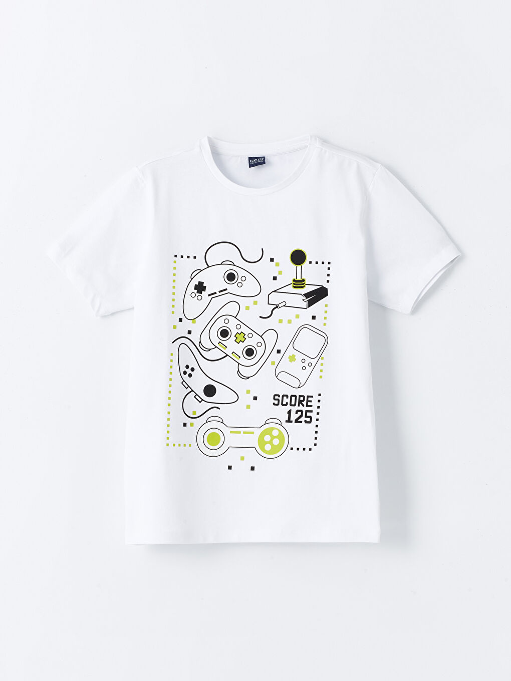 Beyaz Bisiklet Yaka Baskılı Kısa Kollu Erkek Çocuk Pijama Üst