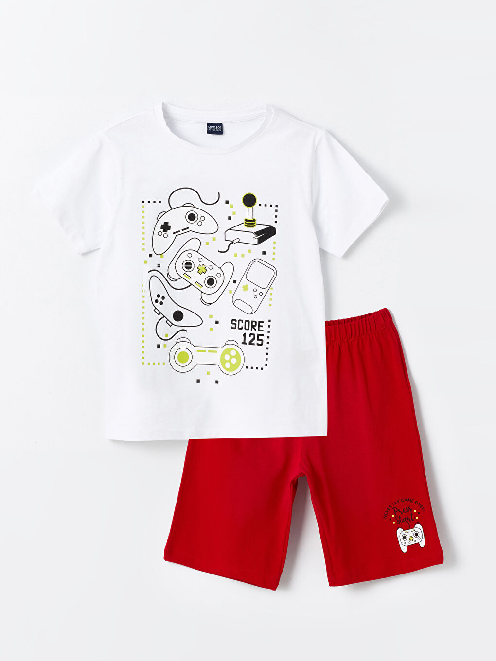 Crew Neck Printed Short Sleeve Boys' Shorts Pyjama Set