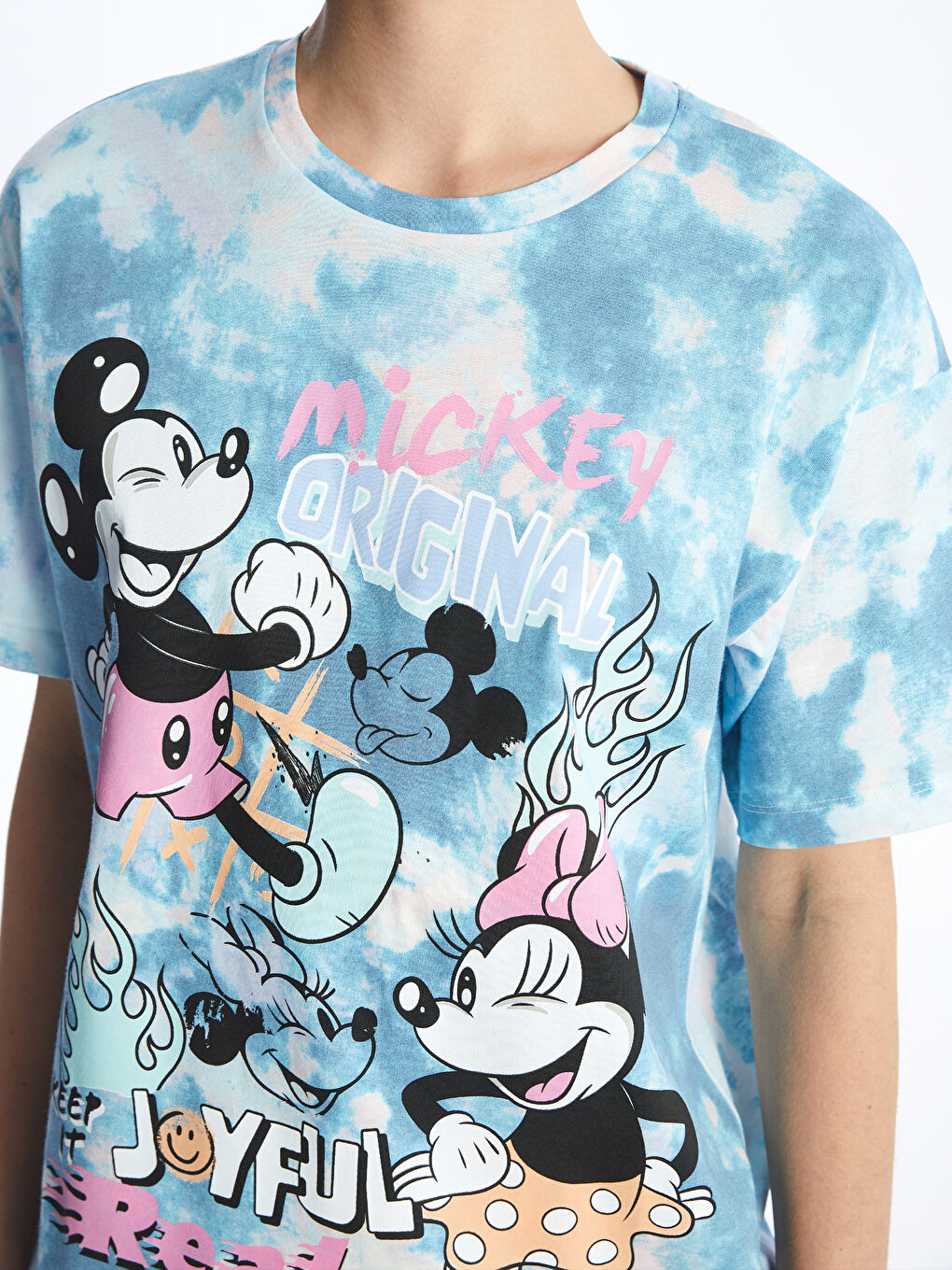 Tricou cu Guler Rotund Imprimat Mickey Mouse cu Mânecă Scurtă pentru Femei-7