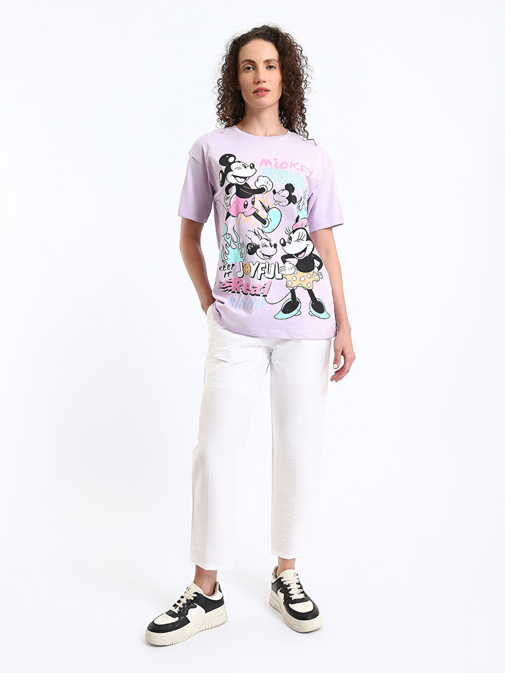 Tricou cu Guler Rotund Imprimat Mickey Mouse cu Mânecă Scurtă pentru Femei-2