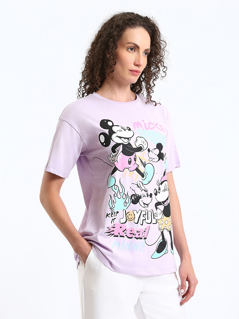 Tricou cu Guler Rotund Imprimat Mickey Mouse cu Mânecă Scurtă pentru Femei-6