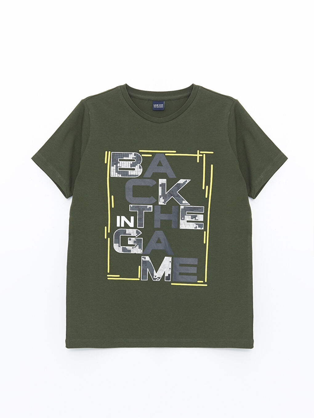 Haki Bisiklet Yaka Baskılı Kısa Kollu Erkek Çocuk Pijama Üst