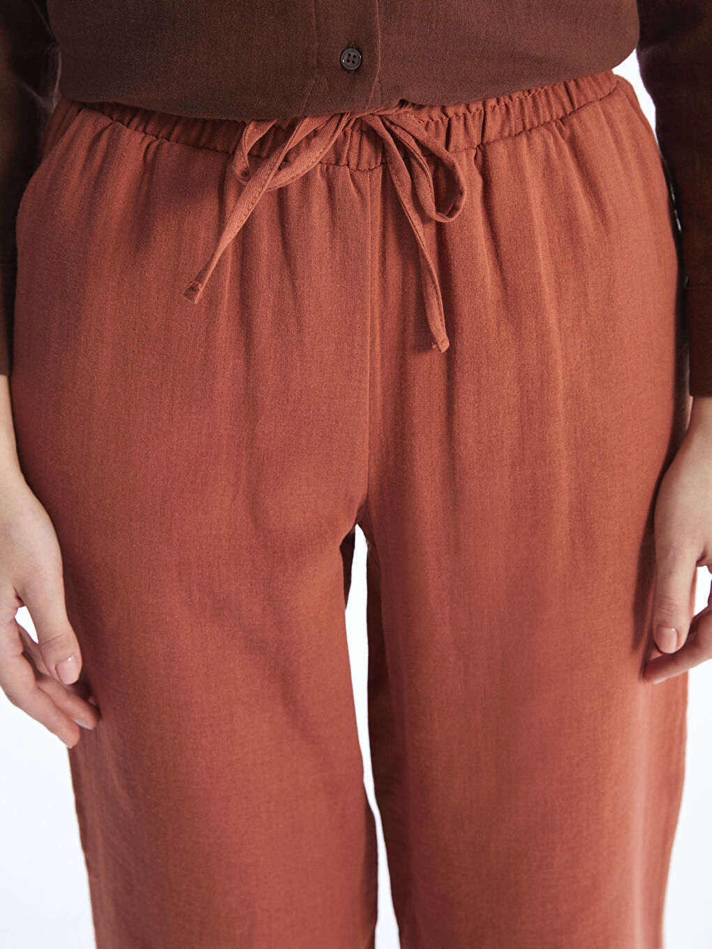 Elastic Waist Comfortable Fit Muslin Women's Trousers -S4EV74Z8-V0W