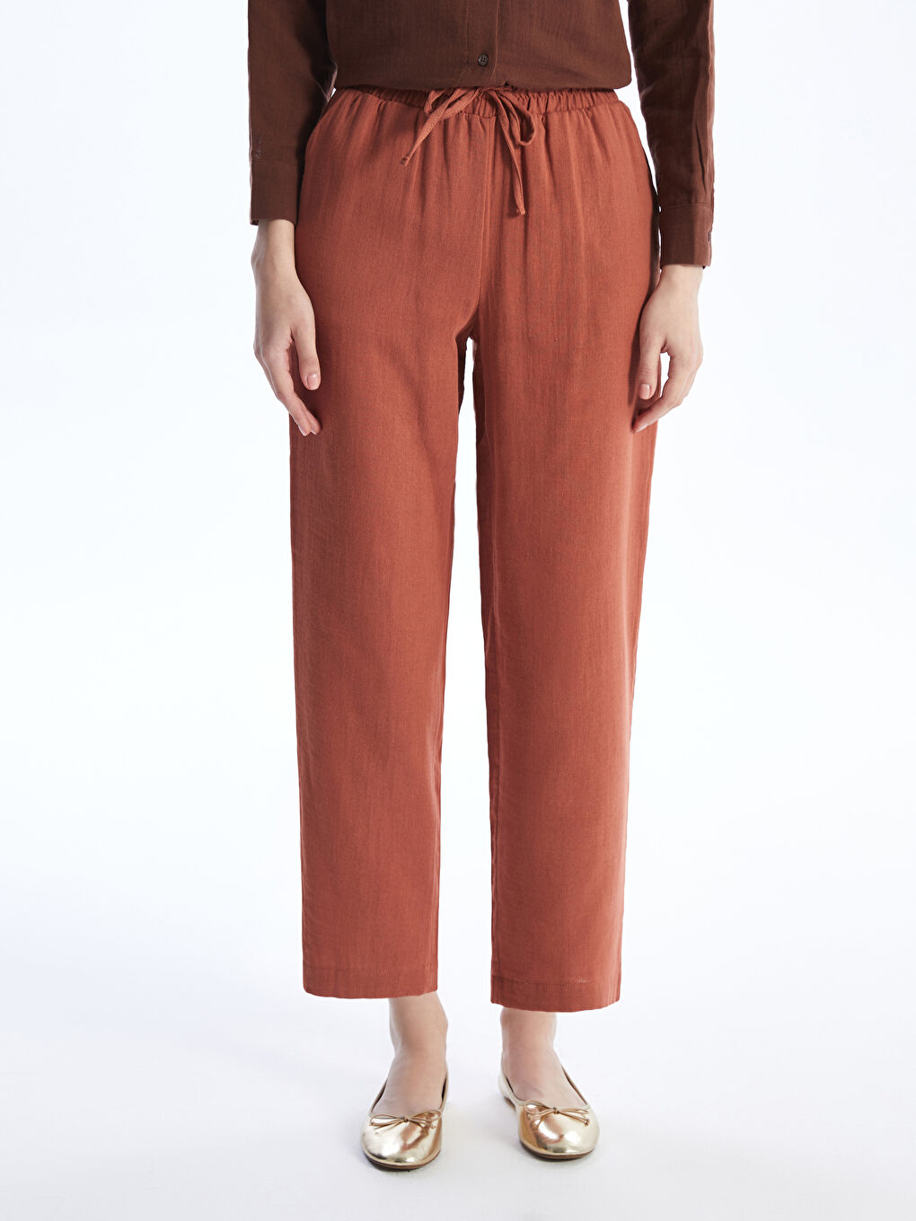 Elastic Waist Comfortable Fit Muslin Women's Trousers -S4EV74Z8-V0W