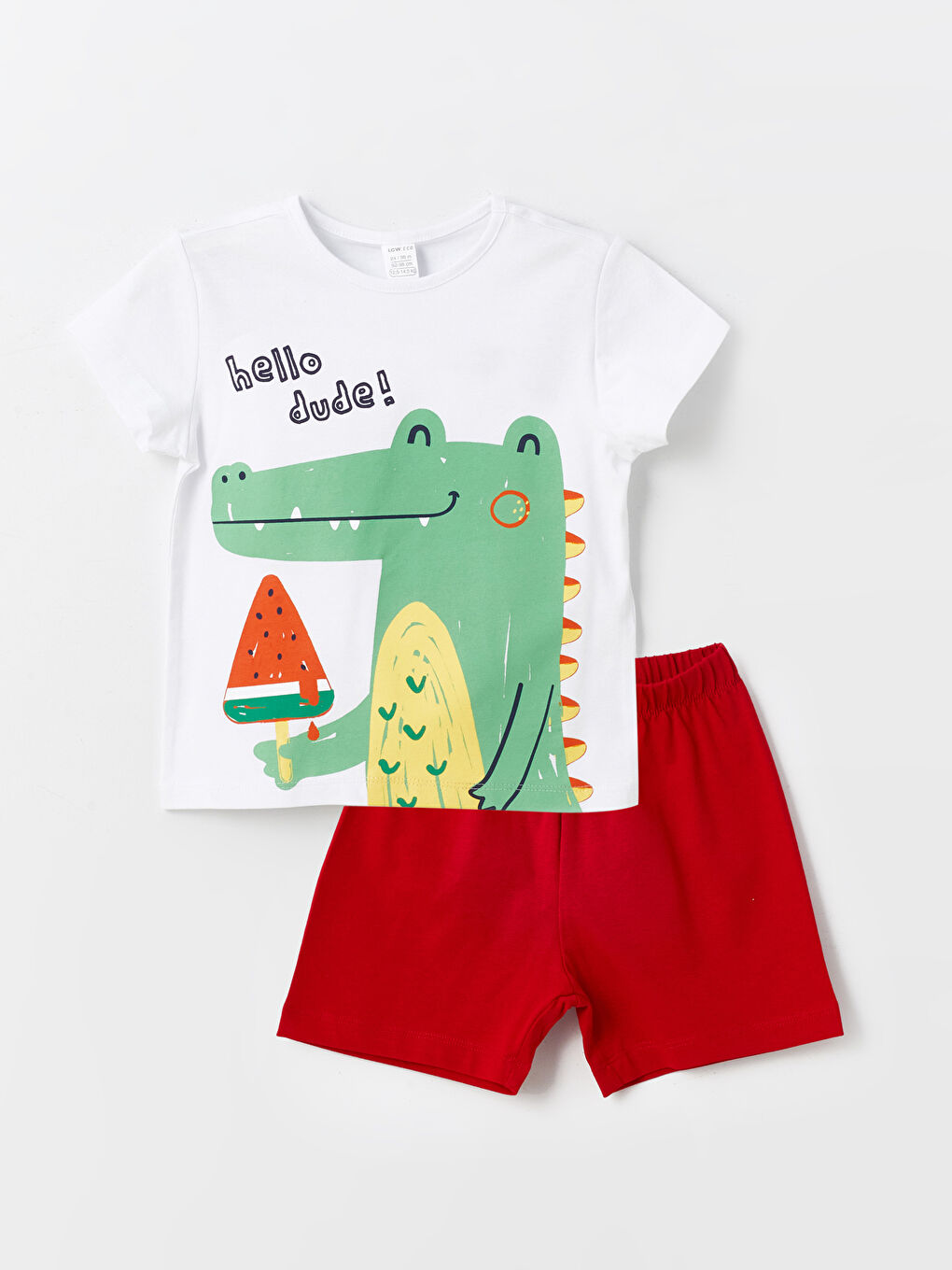 Beyaz Bisiklet Yaka Kısa Kollu Baskılı Erkek Bebek Şortlu Pijama Takımı