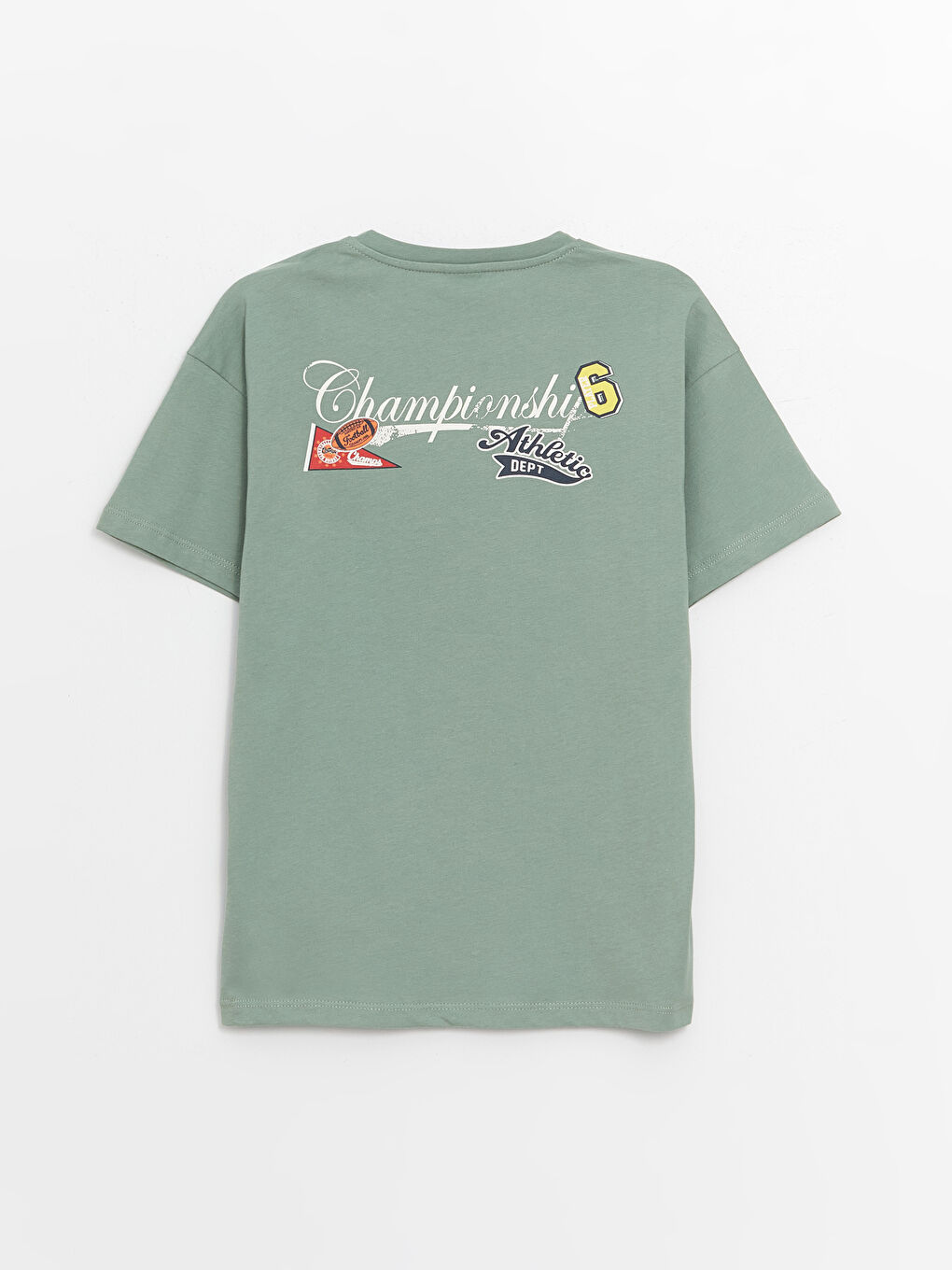 Yeşil Rahat Kalıp Bisiklet Yaka Erkek Çocuk Tişört-1