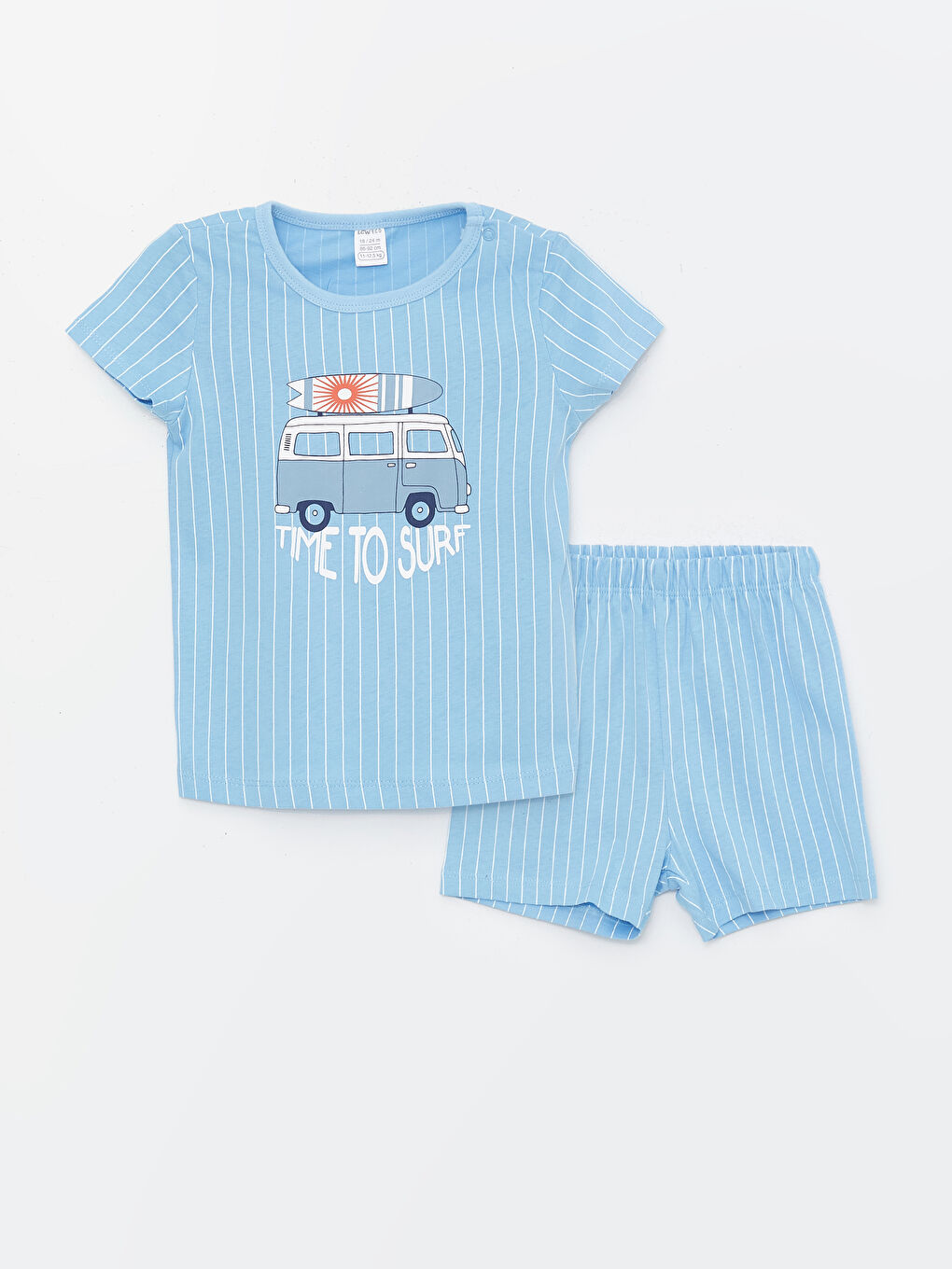 LCW ECO Mavi Bisiklet Yaka Kısa Kollu Baskılı Erkek Bebek Şortlu Pijama Takımı