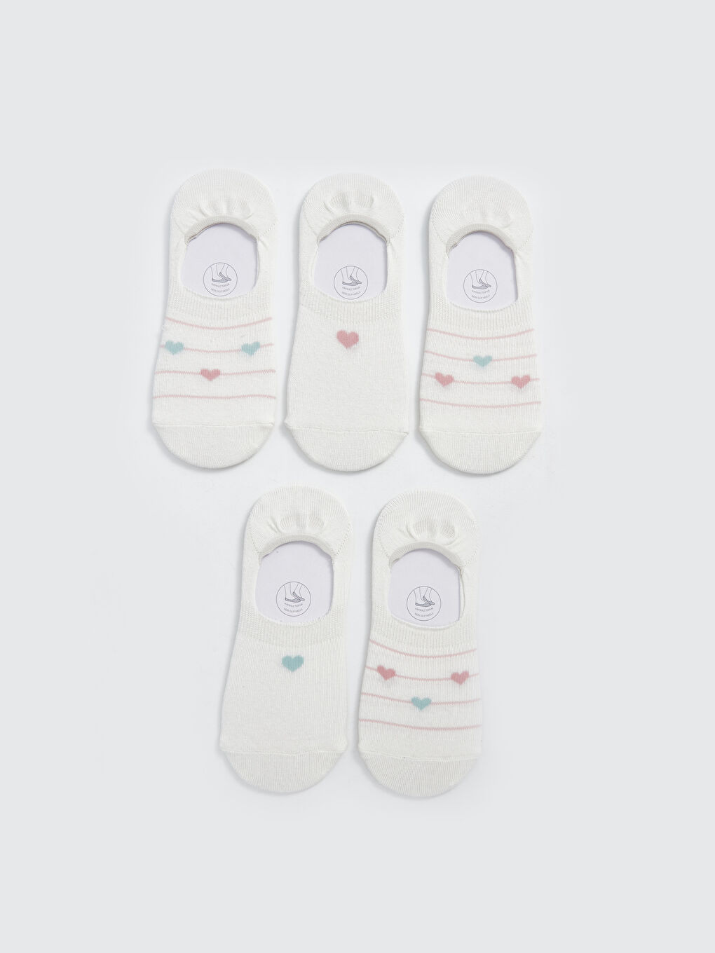 LCW DREAM Heart Patterned Women's Invisible Socks 5 Pack -S4EY14Z8-FDU