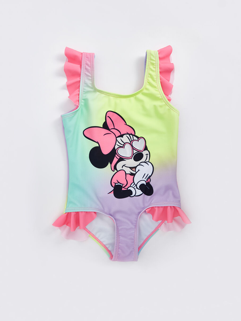 LCW baby Pembe Baskılı Kare Yaka Minnie Mouse Baskılı Kız Bebek Mayo