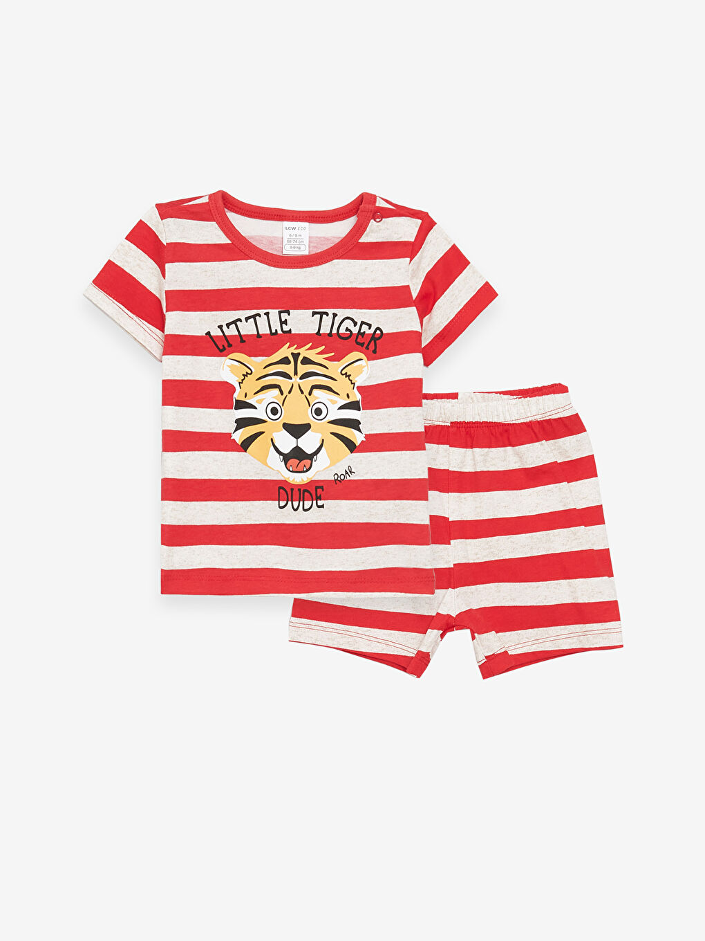 Kırmızı Bisiklet Yaka Kısa Kollu Baskılı Erkek Bebek Şortlu Pijama Takımı