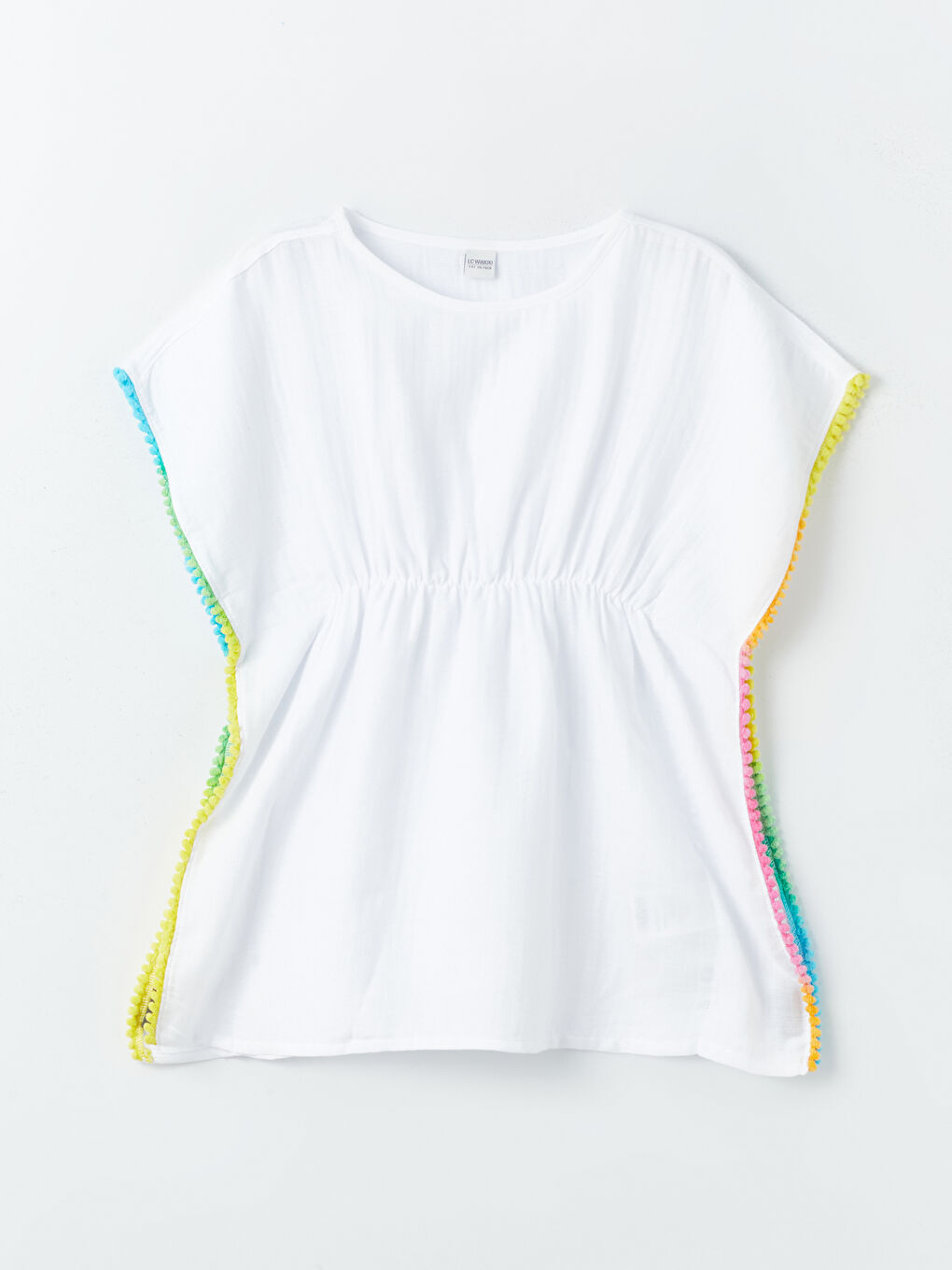 Beyaz Bisiklet Yaka Kendinden Desenli Kız Çocuk Pareo