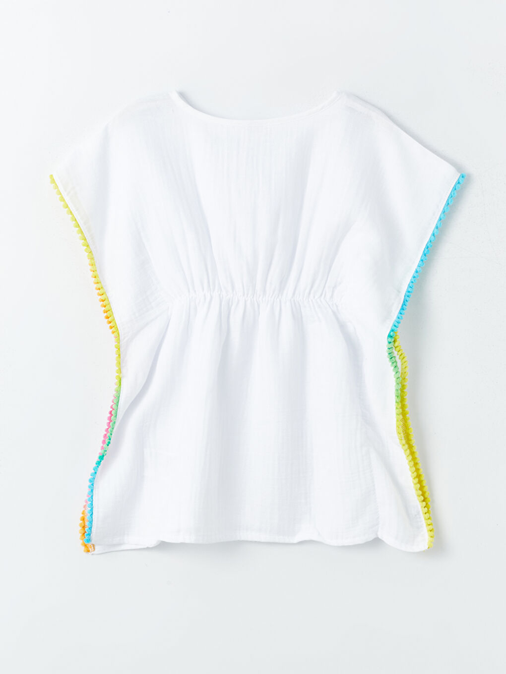 Beyaz Bisiklet Yaka Kendinden Desenli Kız Çocuk Pareo-2