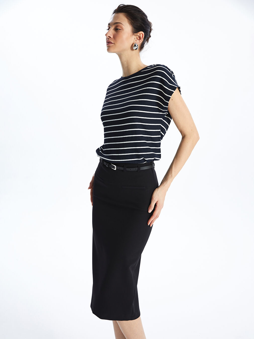 Crew Neck Striped Short Sleeve Women's T-Shirt -S4EY56Z8-LGS
