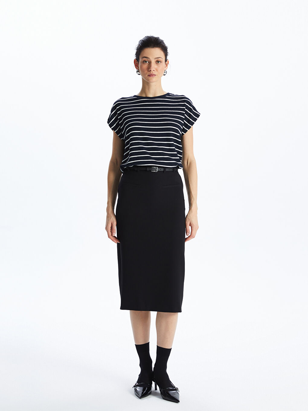 Crew Neck Striped Short Sleeve Women's T-Shirt -S4EY56Z8-LGS