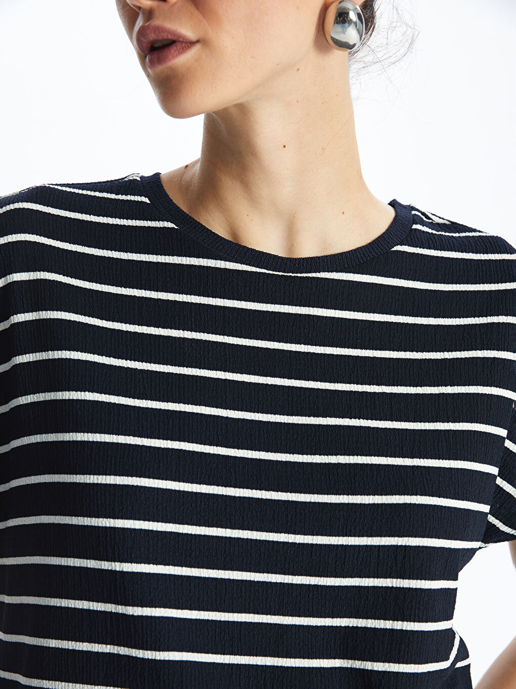 Crew Neck Striped Short Sleeve Women's T-Shirt -S4EY56Z8-LGS