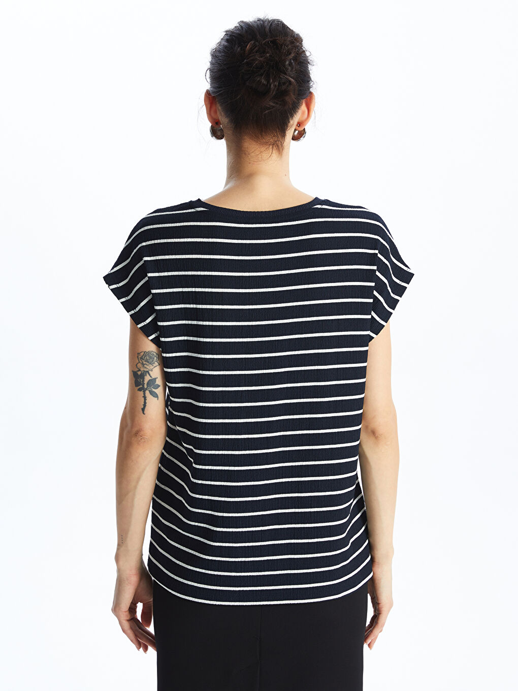 Crew Neck Striped Short Sleeve Women's T-Shirt -S4EY56Z8-LGS