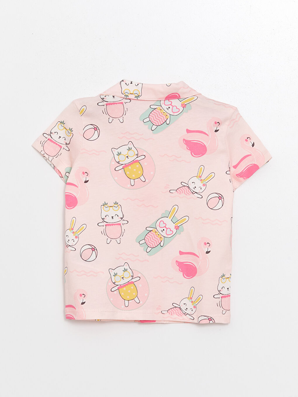 LCW baby Açık Pembe Baskılı Polo Yaka Kız Bebek Şortlu Pijama Takımı - 2