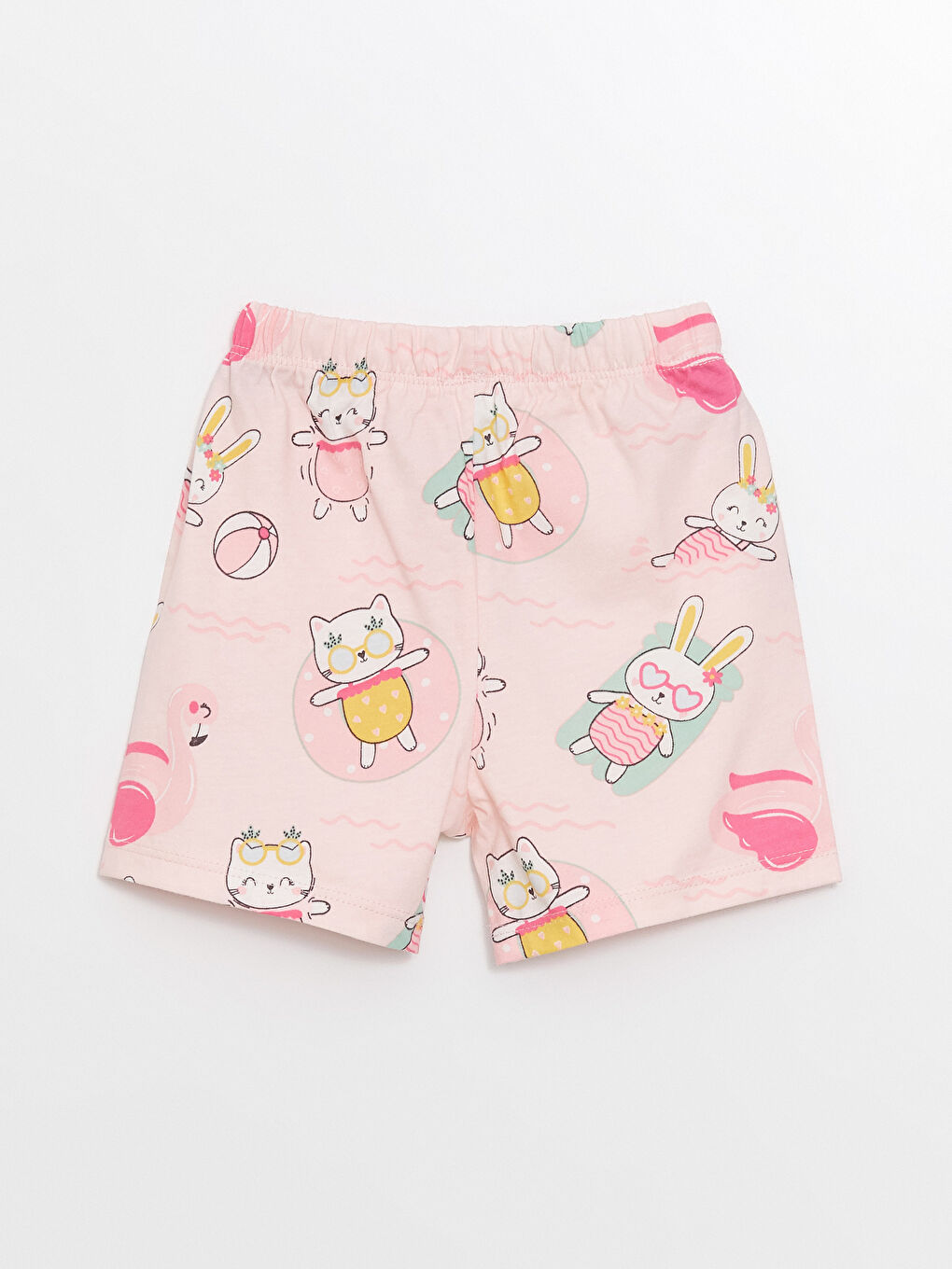 LCW baby Açık Pembe Baskılı Polo Yaka Kız Bebek Şortlu Pijama Takımı - 4