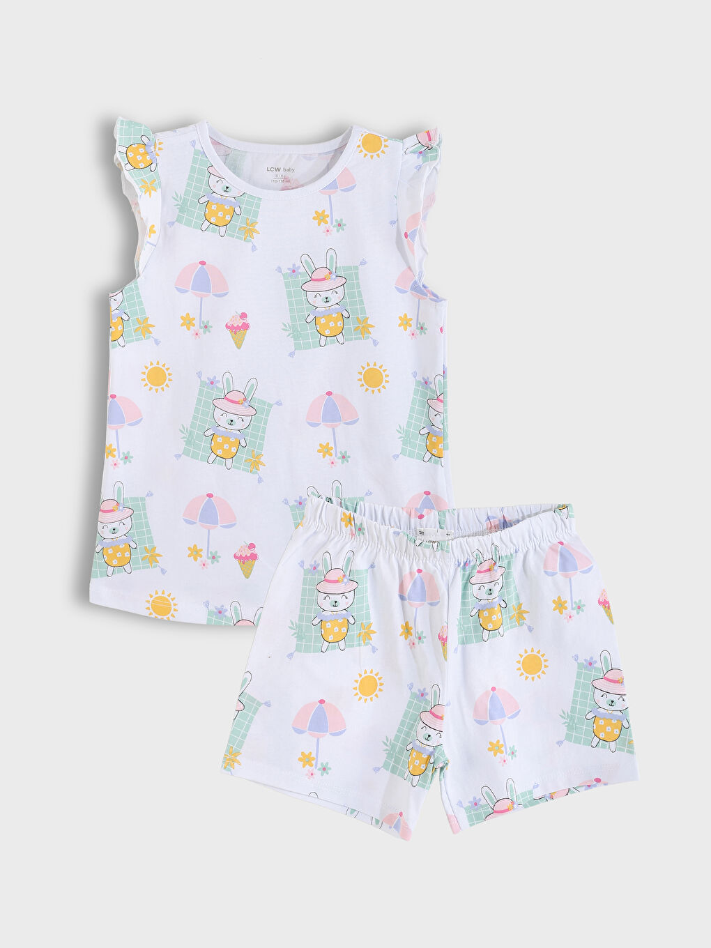 Crew Neck Printed Baby Girls' Shorts Pyjama Set