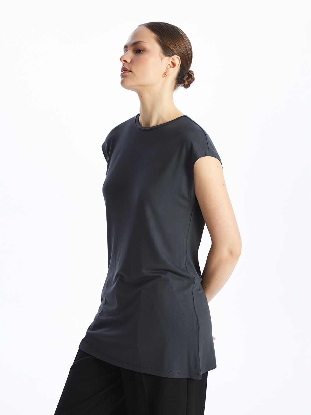 Crew Neck Straight Short Sleeve Women's Tunic -S4EY72Z8-R4Q