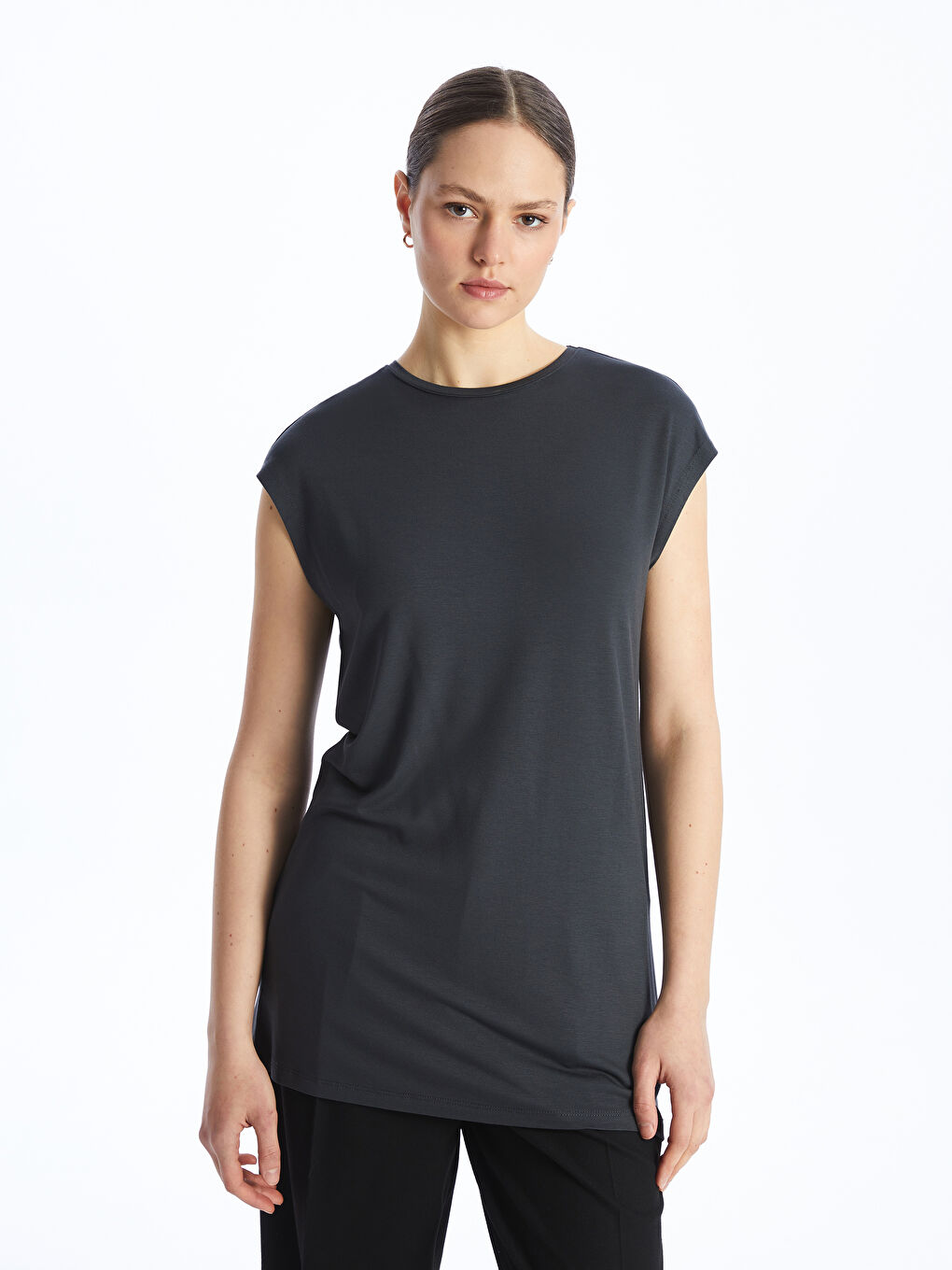 Crew Neck Straight Short Sleeve Women's Tunic -S4EY72Z8-R4Q