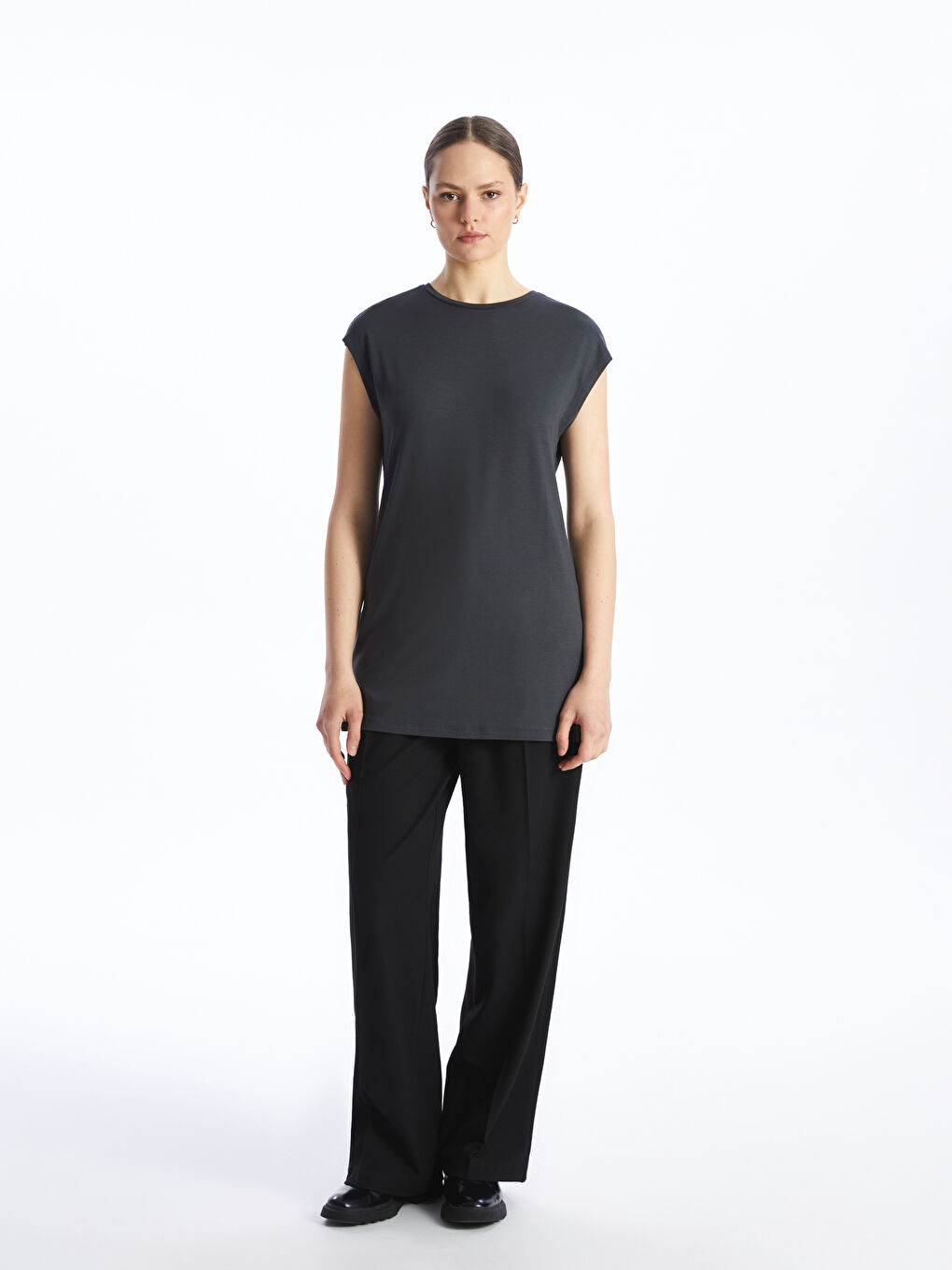Crew Neck Straight Short Sleeve Women's Tunic -S4EY72Z8-R4Q