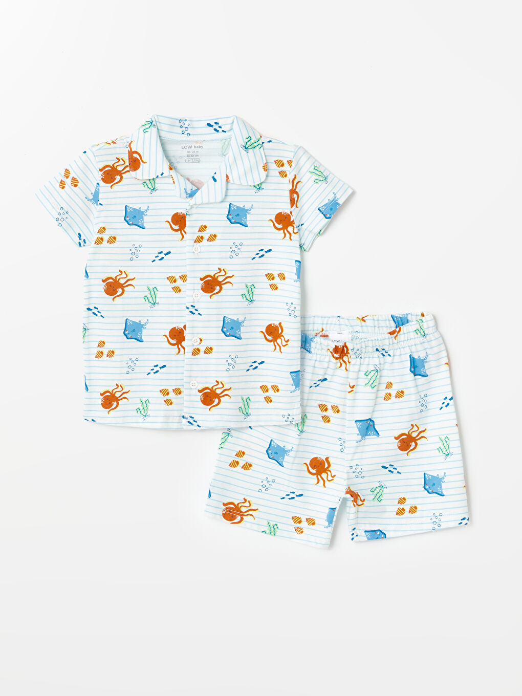 LCW baby Ekru Baskılı Polo Yaka Yaka Kısa Kollu Erkek Bebek Şortlu Pijama Takımı