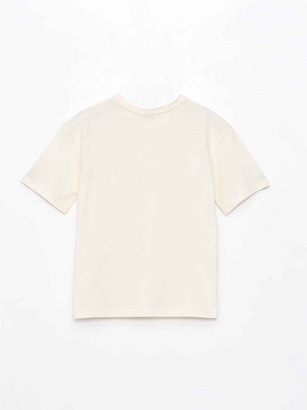 Ekru Bisiklet Yaka Nakışlı Kısa Kollu Kız Çocuk Tişört-3