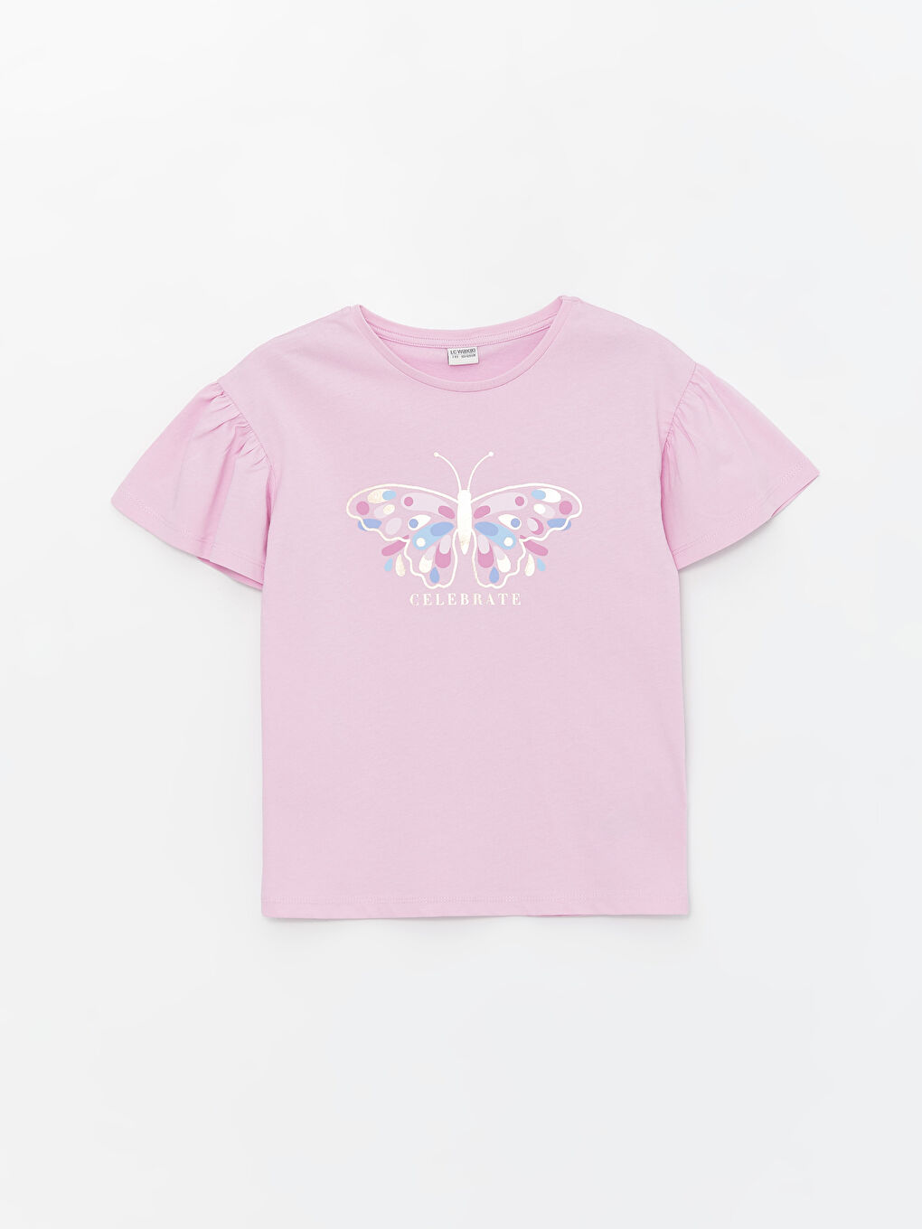 Lila Bisiklet Yaka Baskılı Kısa Kollu Kız Çocuk Tişört