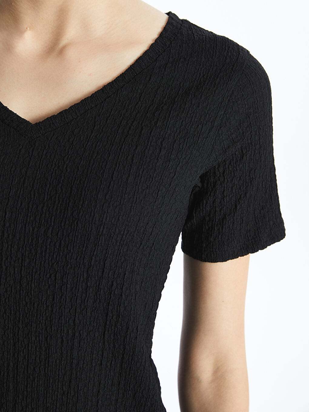 V-Neck Plain Short Sleeve Women's T-Shirt -S4FA10Z8-CVL