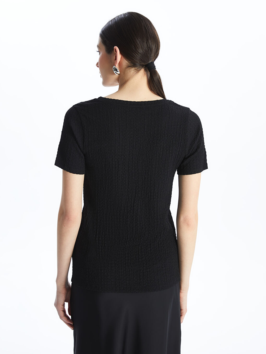 V-Neck Plain Short Sleeve Women's T-Shirt -S4FA10Z8-CVL
