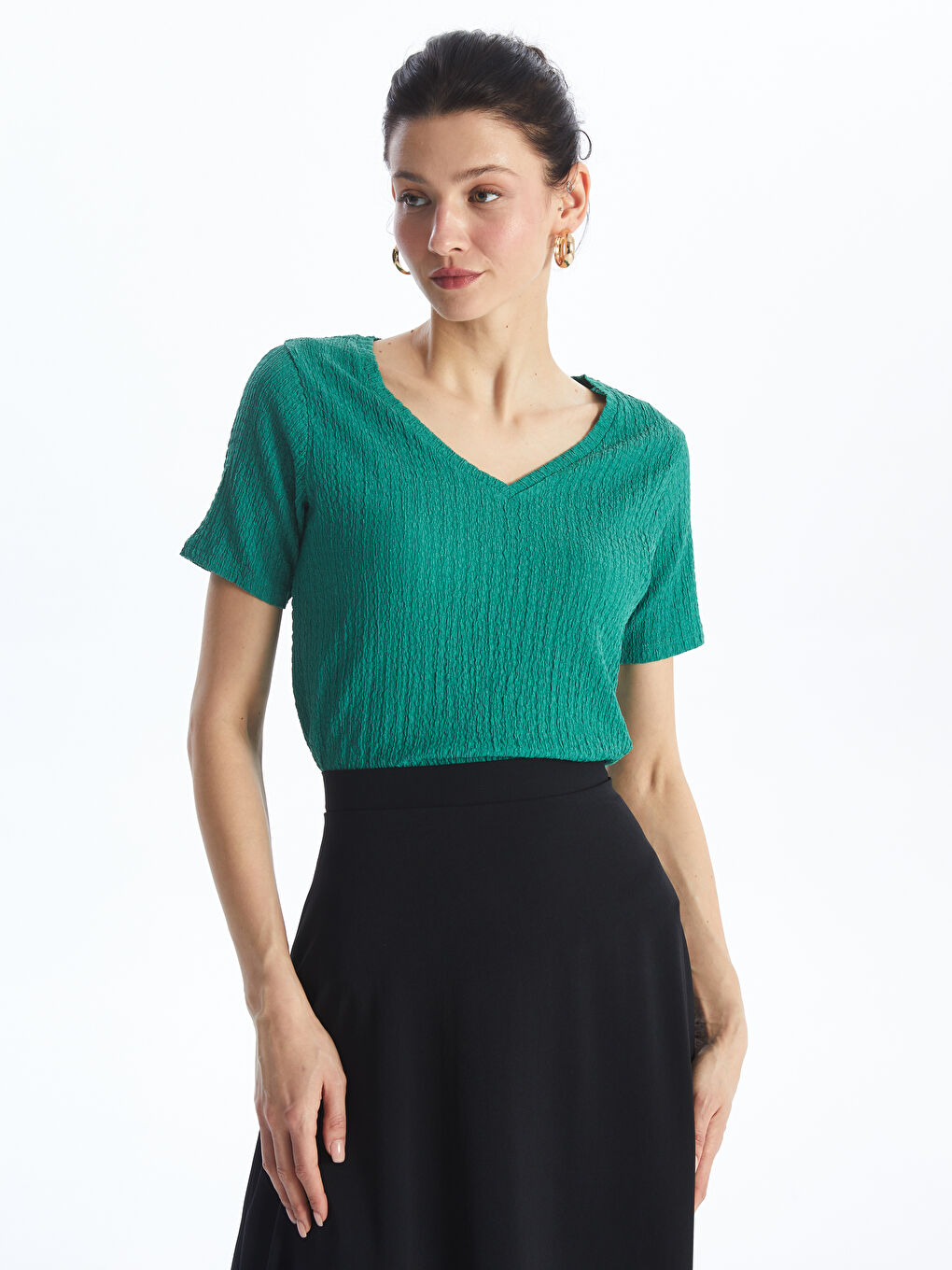 V-Neck Plain Short Sleeve Women's T-Shirt -S4FA10Z8-GRE