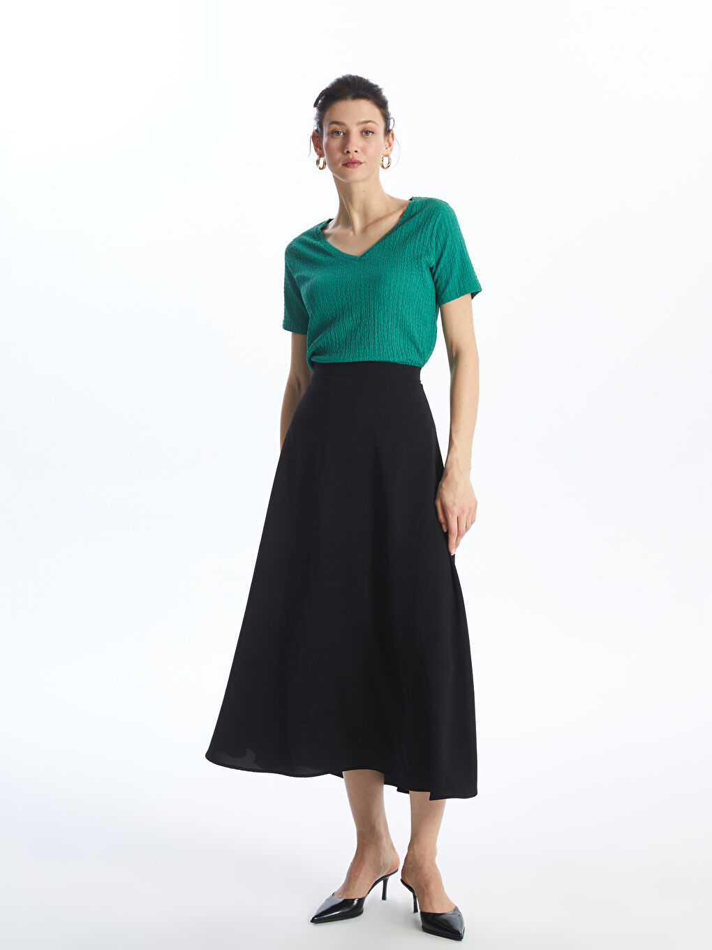 V-Neck Plain Short Sleeve Women's T-Shirt -S4FA10Z8-GRE