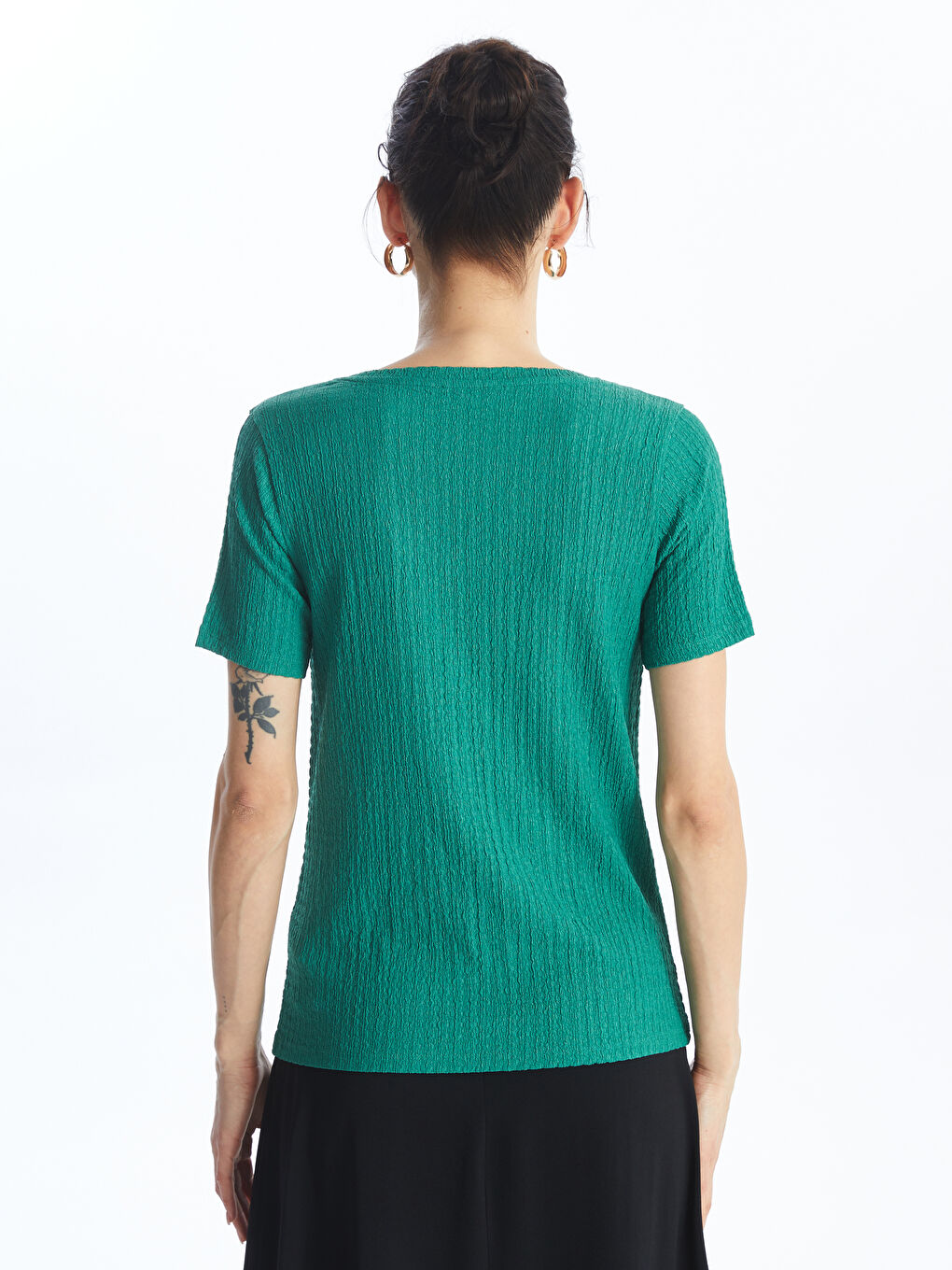 V-Neck Plain Short Sleeve Women's T-Shirt -S4FA10Z8-GRE