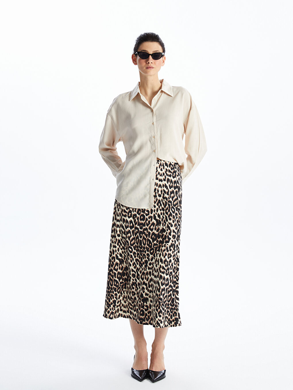 Plain Long Sleeve Linen-Look Women's Shirt Tunic -S4FA28Z8-EEW